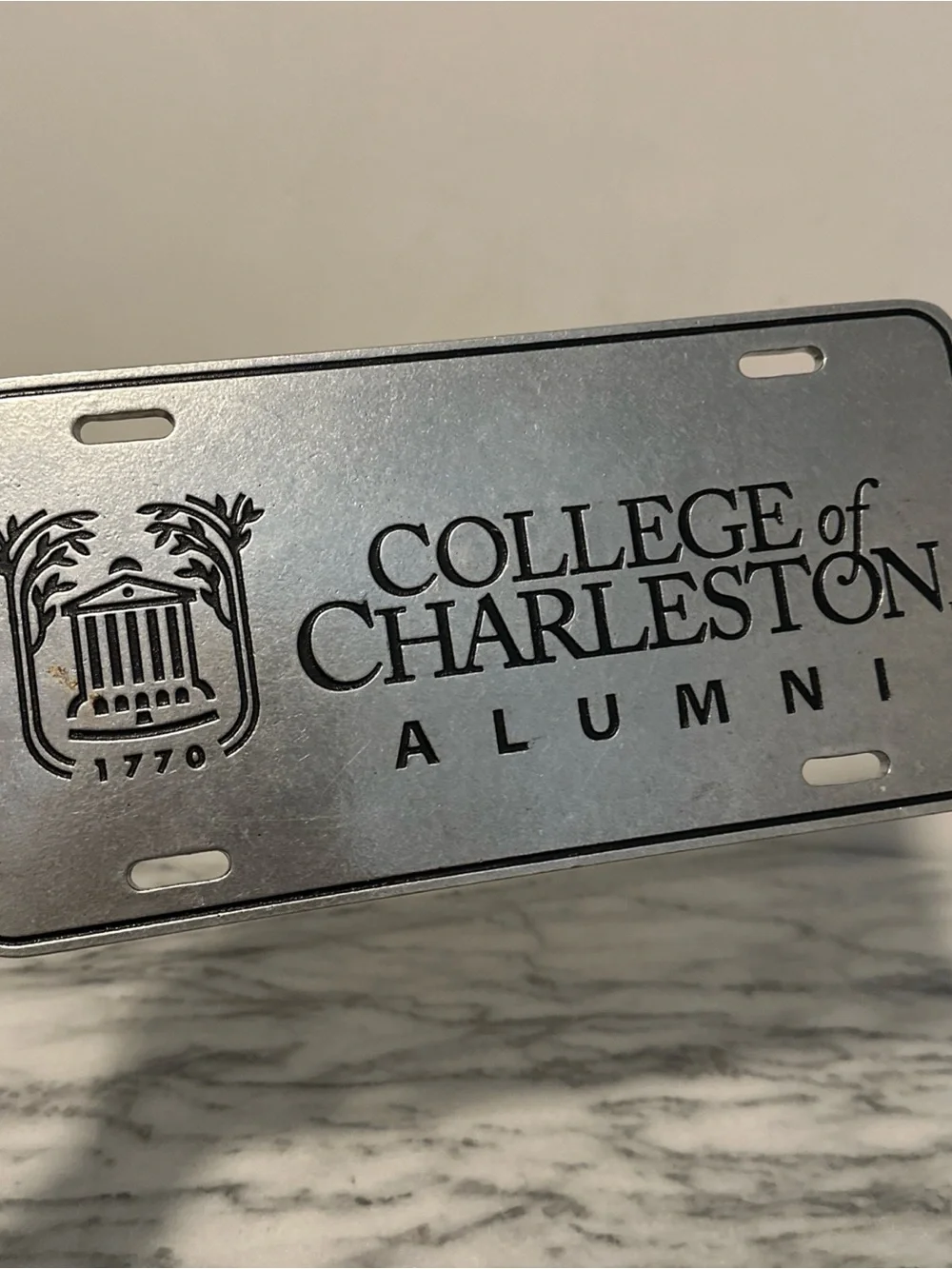 Alumni Silver License Plate Accent college of Charleston NC pewter